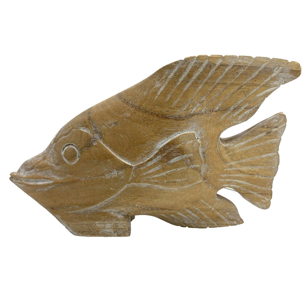 Vtg Wooden Fish Hand Carved Tropical Angel Fish Decor Figurine Brown